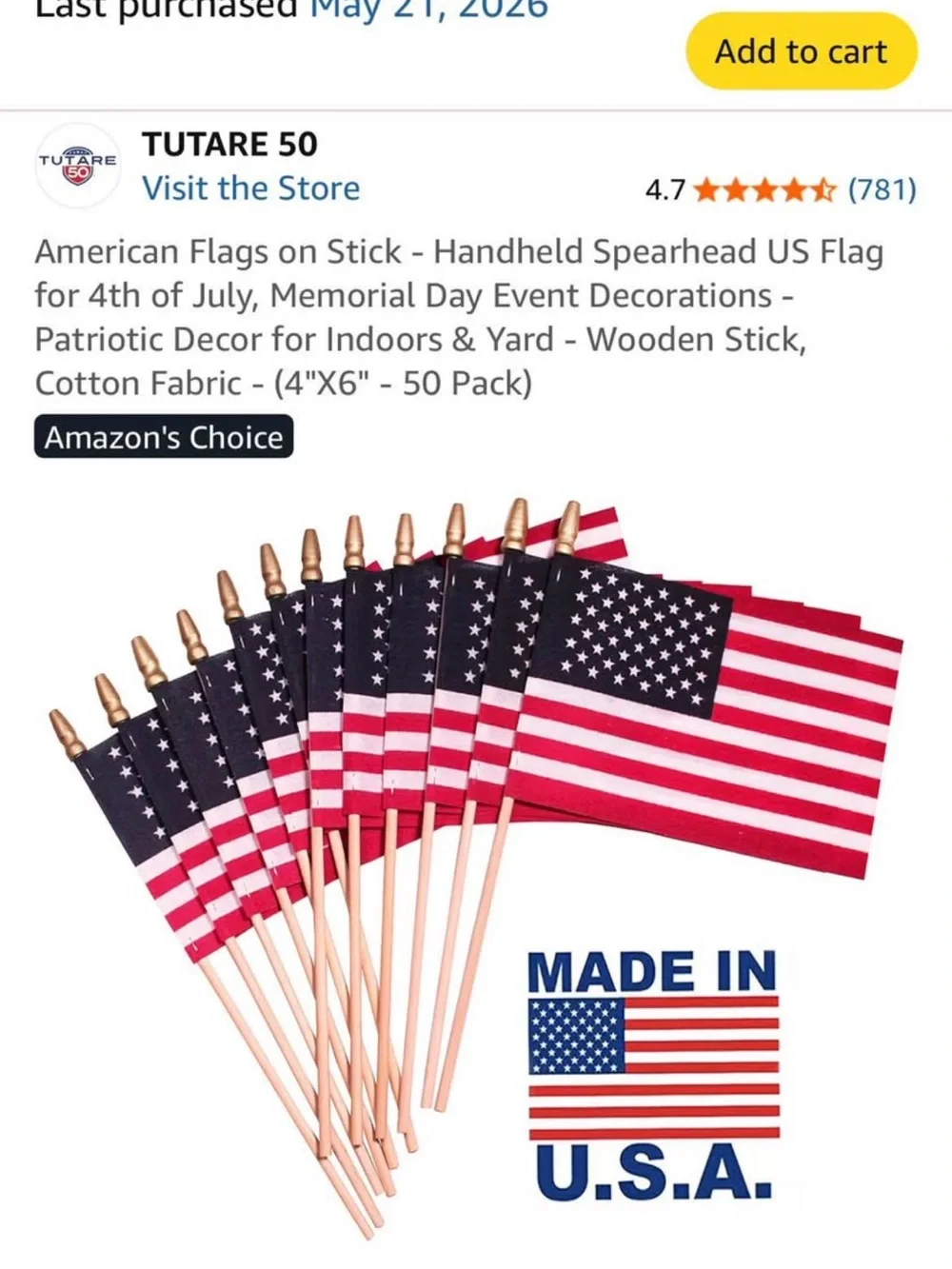 Pack Mini American Flags on Wooden Sticks - Red, White & Blue